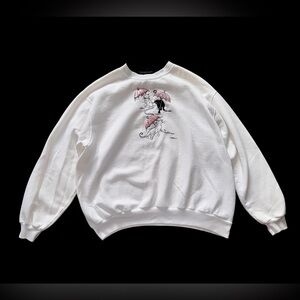 Vintage Morning Sun Top Stitch Kitten Crewneck Sweater Women’s XL White